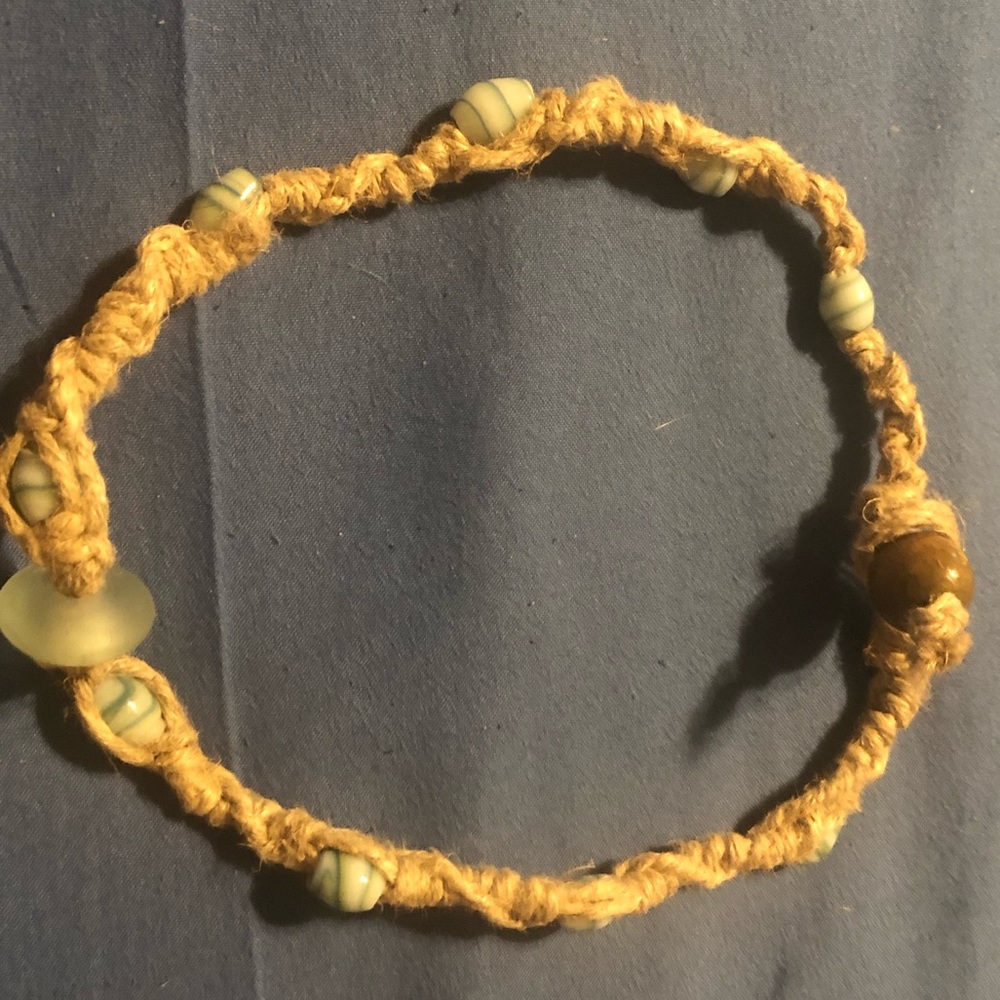 Handcrafted hemp necklace with sea glass beads